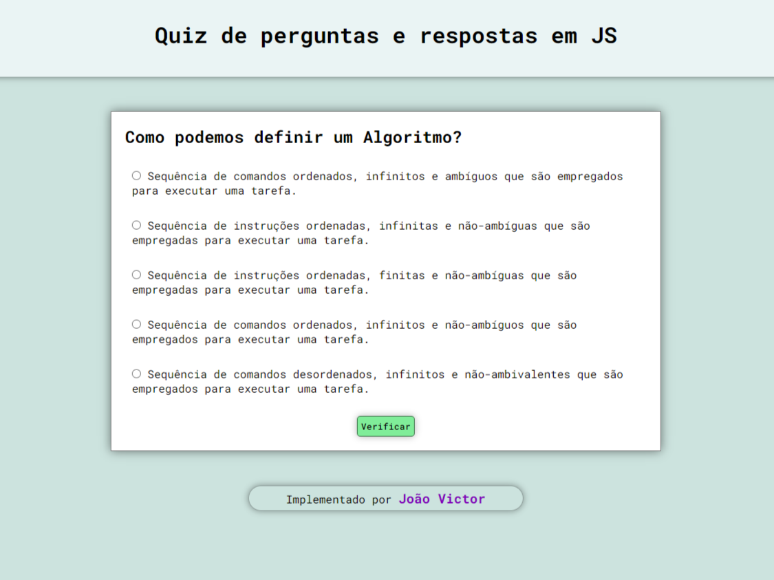 Quiz de Algoritmos e Lógica de programação